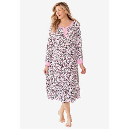 Pink Hearts Thermal Henley Nightgown PSW-8625