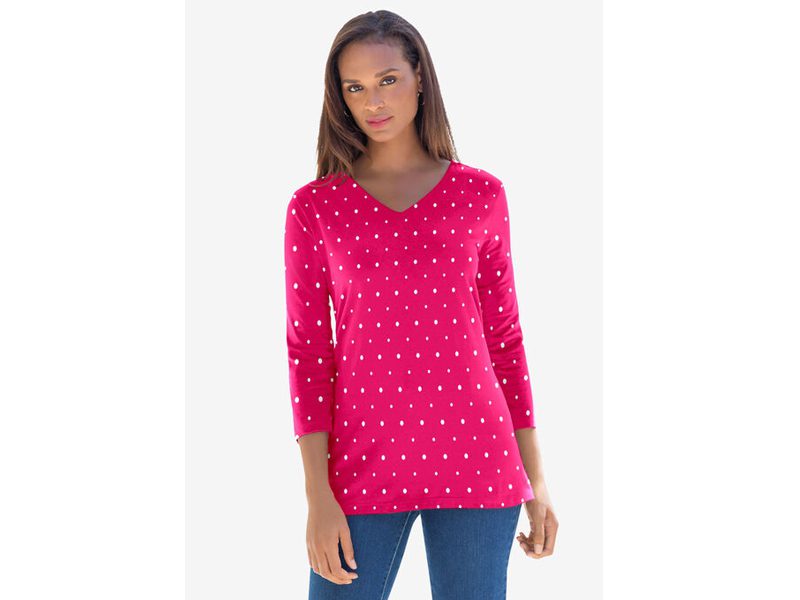 Pink Burst Dot V Neck T-Shirt PSW-6431