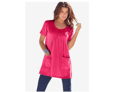 Pink Burst Plus Size Women Two Pocket Soft Knit Tunic PSW-4789