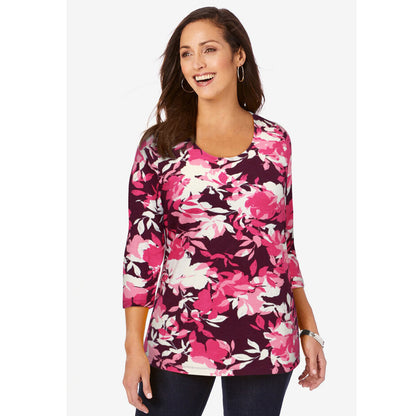 Pink Burst Shadow Floral Scoop-Neck Tee PSW-8145