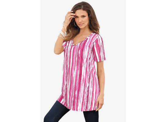 Pink Burst Watercolor Stripe Studded Tie-Dye Tunic PSW-6938