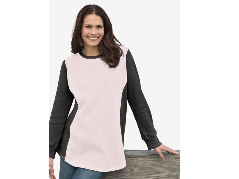 Pink Charcoal Colorblock Scoopneck Thermal Shirt PSW-6053