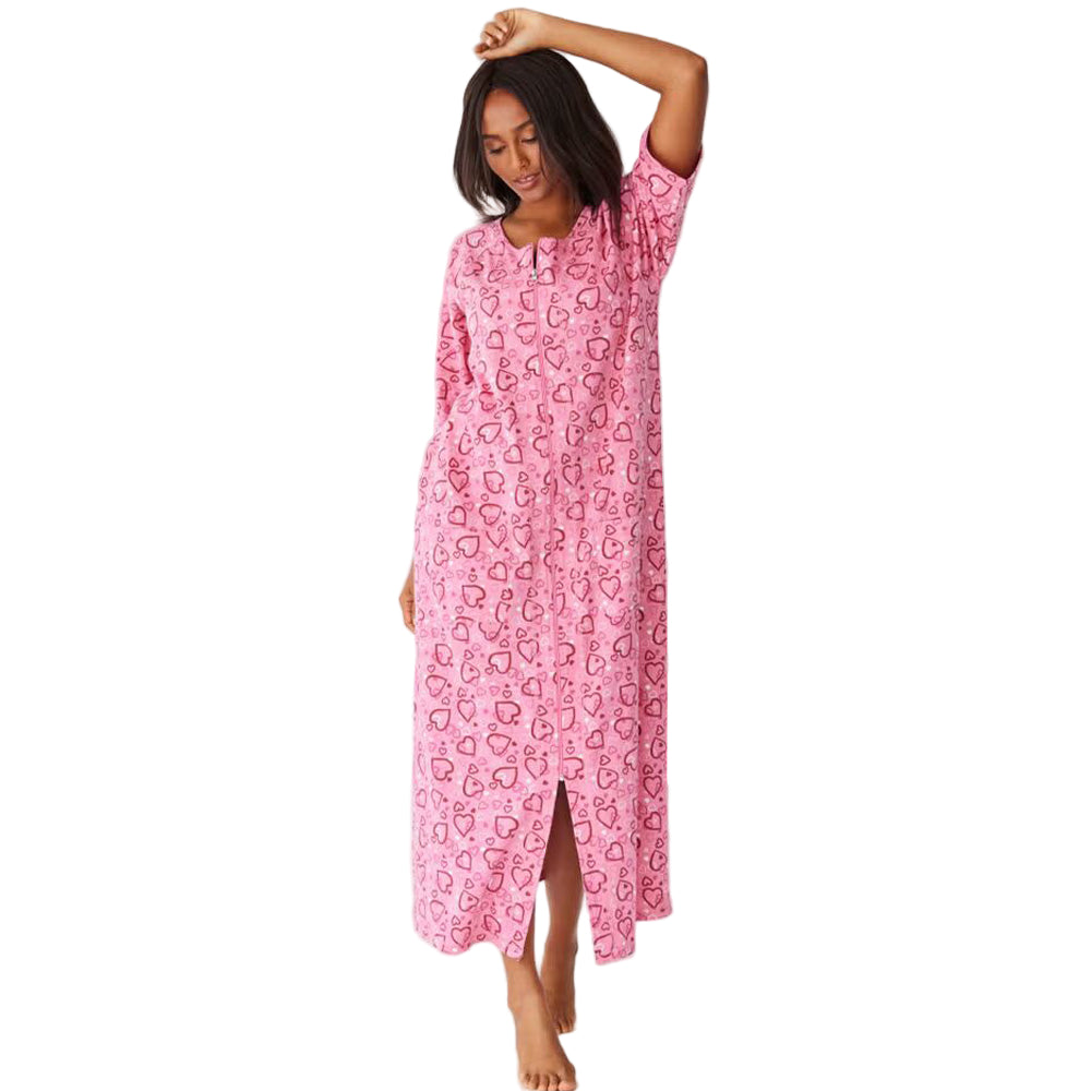 Flat-lay of Pink Hearts Long Robe with playful heart print