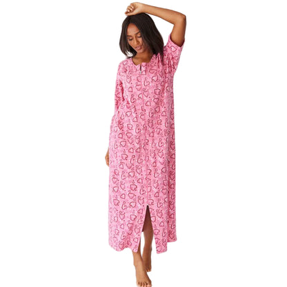 Flat-lay of Pink Hearts Long Robe with playful heart print