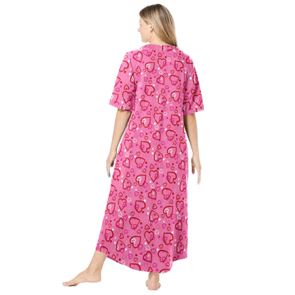 Flat-lay of Pink Hearts Long Robe with playful heart print