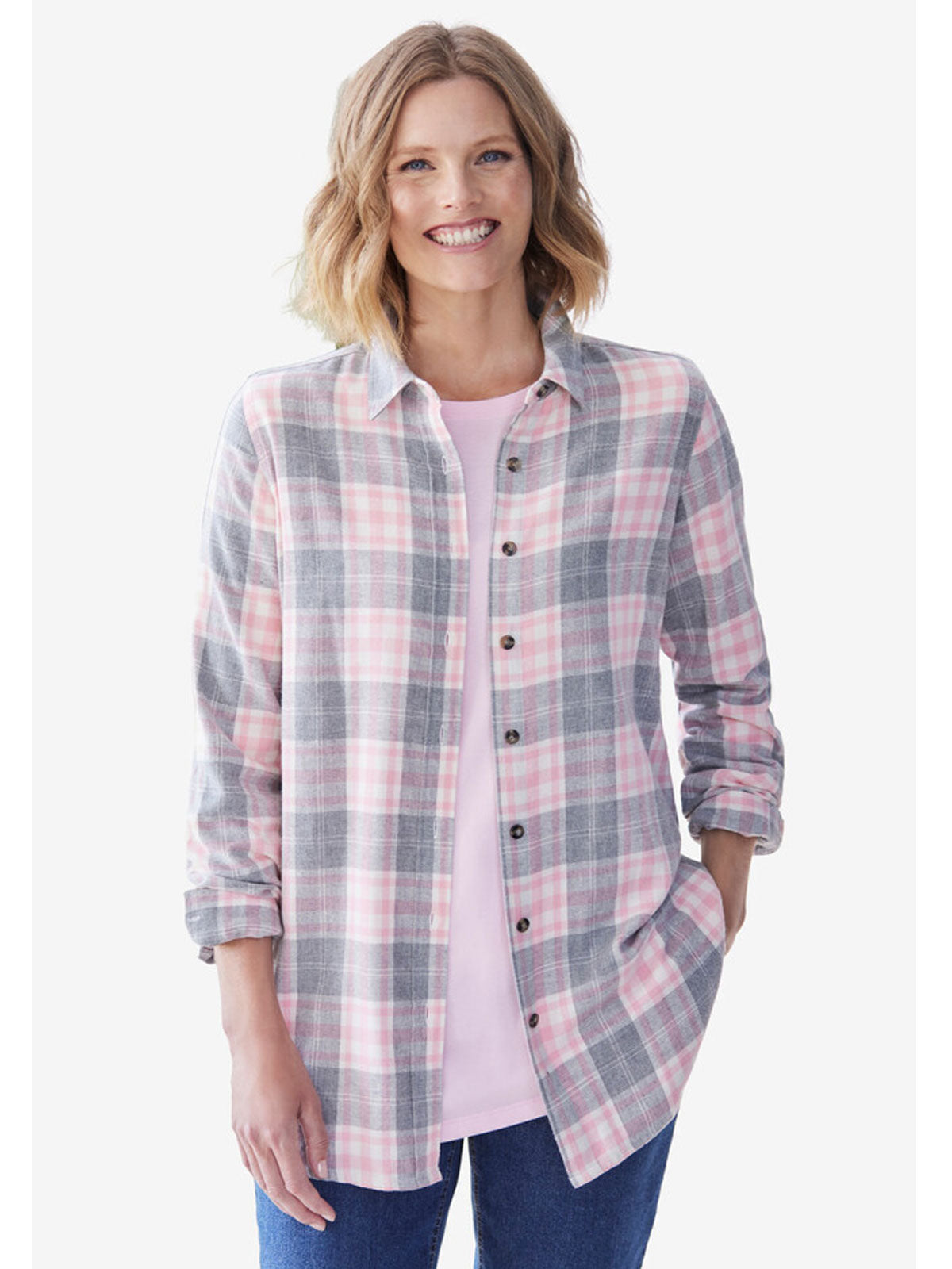 Pink Sorbet Plaid Classic Flannel Shirt PSW-9037