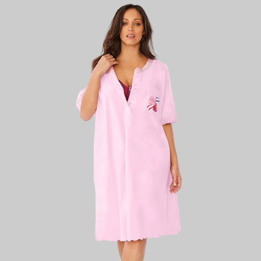 Pink Stripe Heart Satin Trim Cotton Sleepshirt PSW-7362