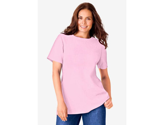 Pink Thermal Short Sleeve Satin Trim T-Shirt PSW-6057