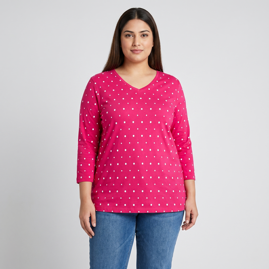 Pink Polka Dot V-Neck Tunic Tee PSW-6431