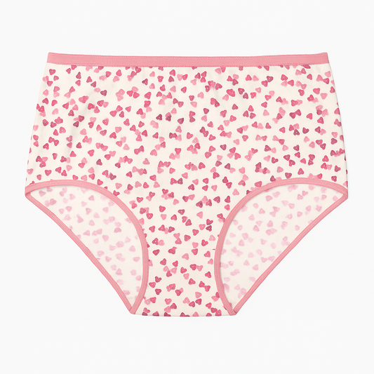 Plus Size Pink Heart Print High-Waist Cotton Brief