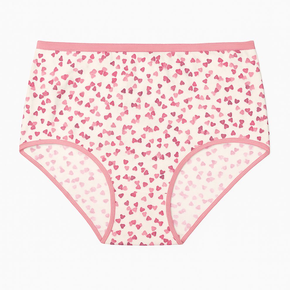 Pink Heart Print High-Waist Plus Size Cotton Brief