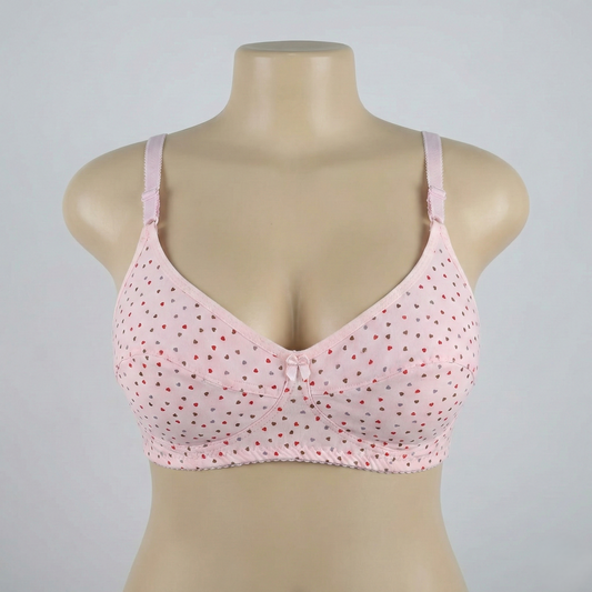 Pink Heart Print Plus Size Wireless Bra PSW-10807
