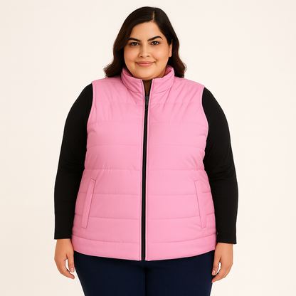 Pink Rose Sleeveless Plus Size Women’s Puffer Jacket PSW-10075