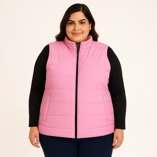 Pink Rose Sleeveless Plus Size Women’s Puffer Jacket PSW-10075