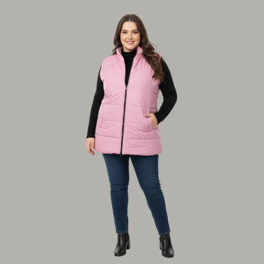 Pink Rose Sleeveless Plus Size Women’s Puffer Jacket PSW-10075