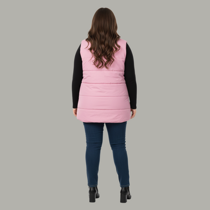 Pink Rose Sleeveless Plus Size Women’s Puffer Jacket PSW-10075