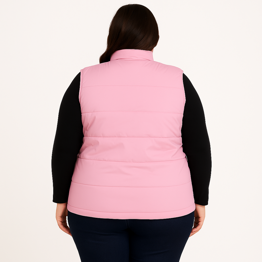 Pink Rose Sleeveless Plus Size Women’s Puffer Jacket PSW-10075