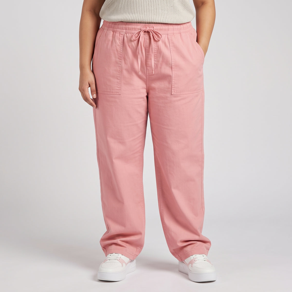 Pink Soft Twill Cotton Baggy Trousers – relaxed fit women’s trousers made from soft twill cotton fabric.
