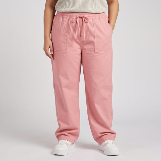 Pink Soft Twill Cotton Baggy Trousers – relaxed fit women’s trousers made from soft twill cotton fabric.