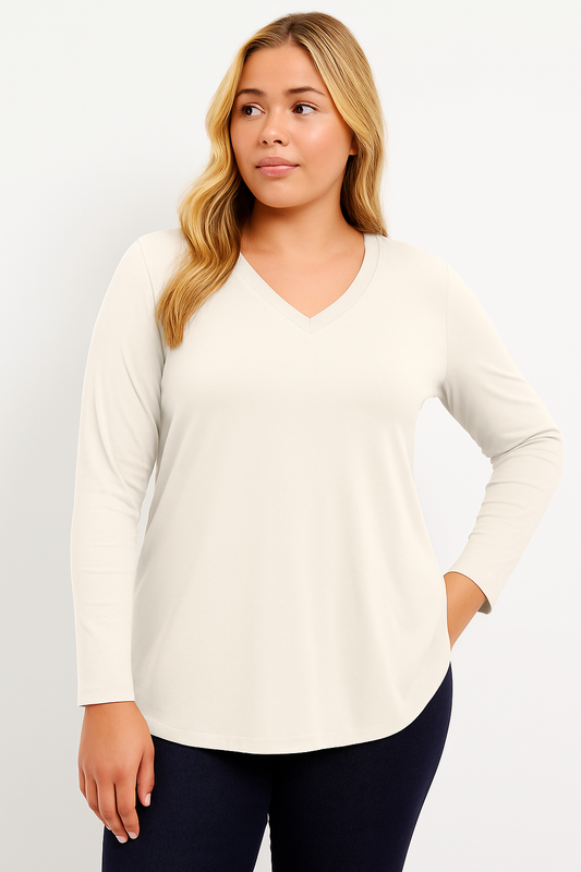 Pink Whisper long-sleeve V-neck tunic for plus-size women