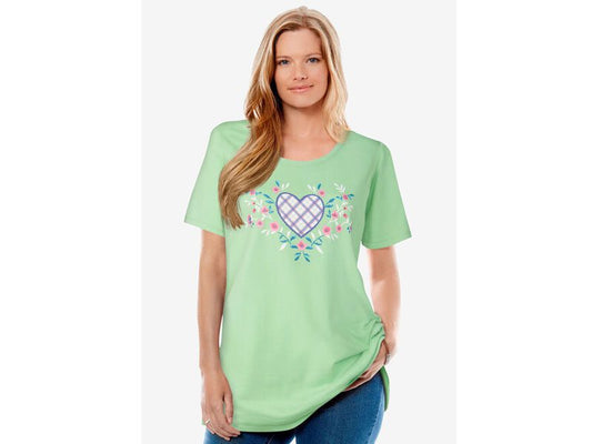 Pistachio Heart Placement Floral Crewneck T-Shirt PSW-6526