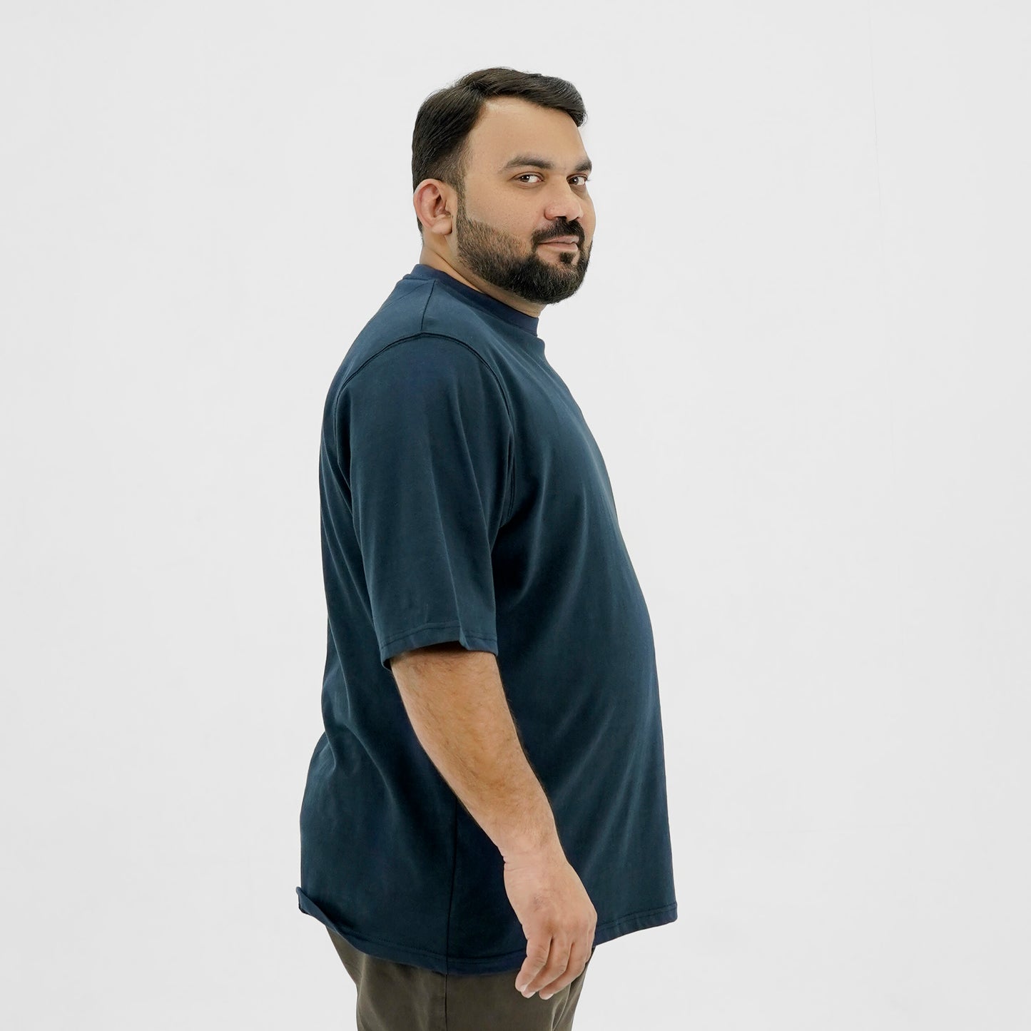 Plain Navy Plus Size Crewneck T-Shirt PSM-8988