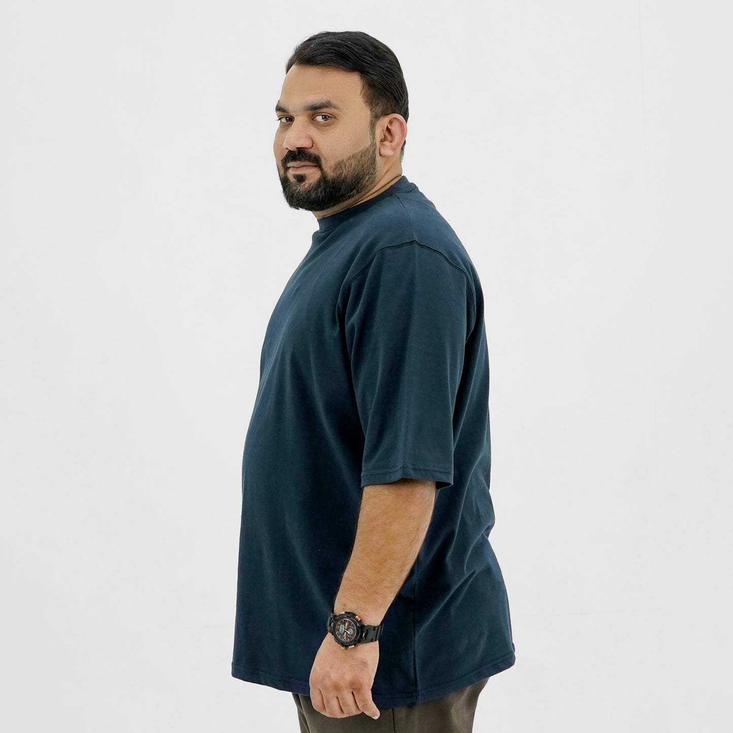 Plain Navy Plus Size Crewneck T-Shirt PSM-8988