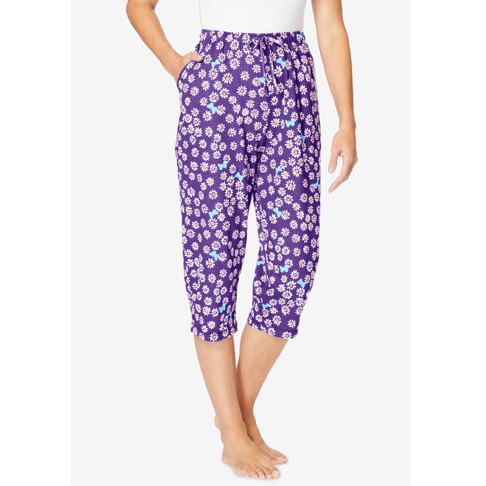 Plum Burst Daisy Butterfly Knit Sleep Capri PSW-8474