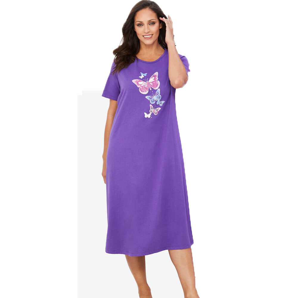 Plum Burst Floral Butterfly Women Short Sleeve Sleepshirt PSW-8371