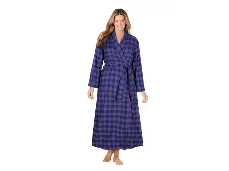 Plum Burst Plaid Long Flannel Robe PSW-7057