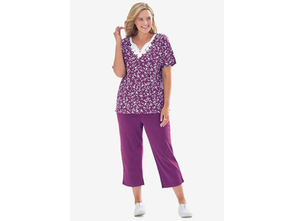 Plum Purple Ditsy Two-Piece Tunic And Capri Set PSW-6641