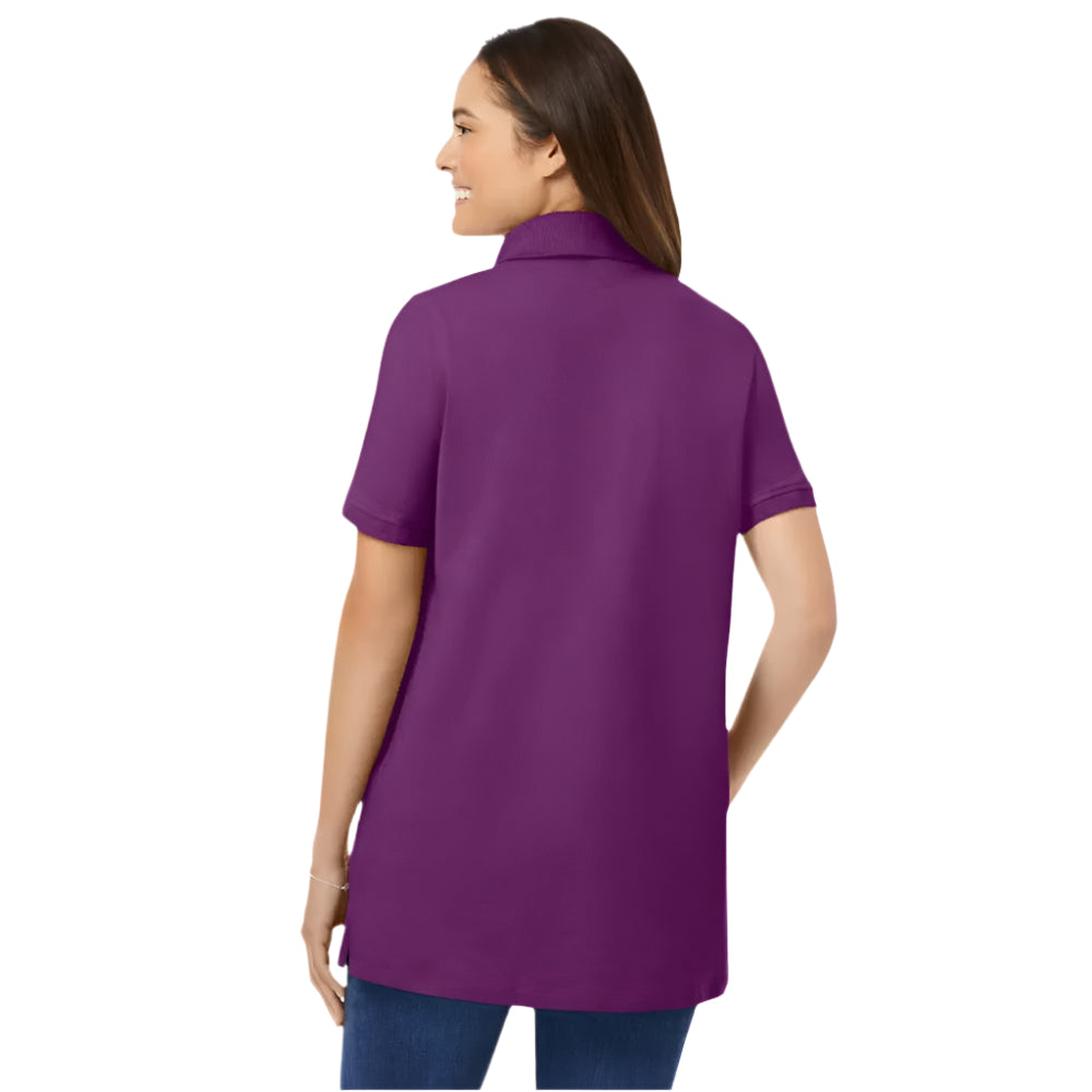 Plum Purple Elbow-Sleeve Polo Tunic – Soft Cotton Casual Top for Women