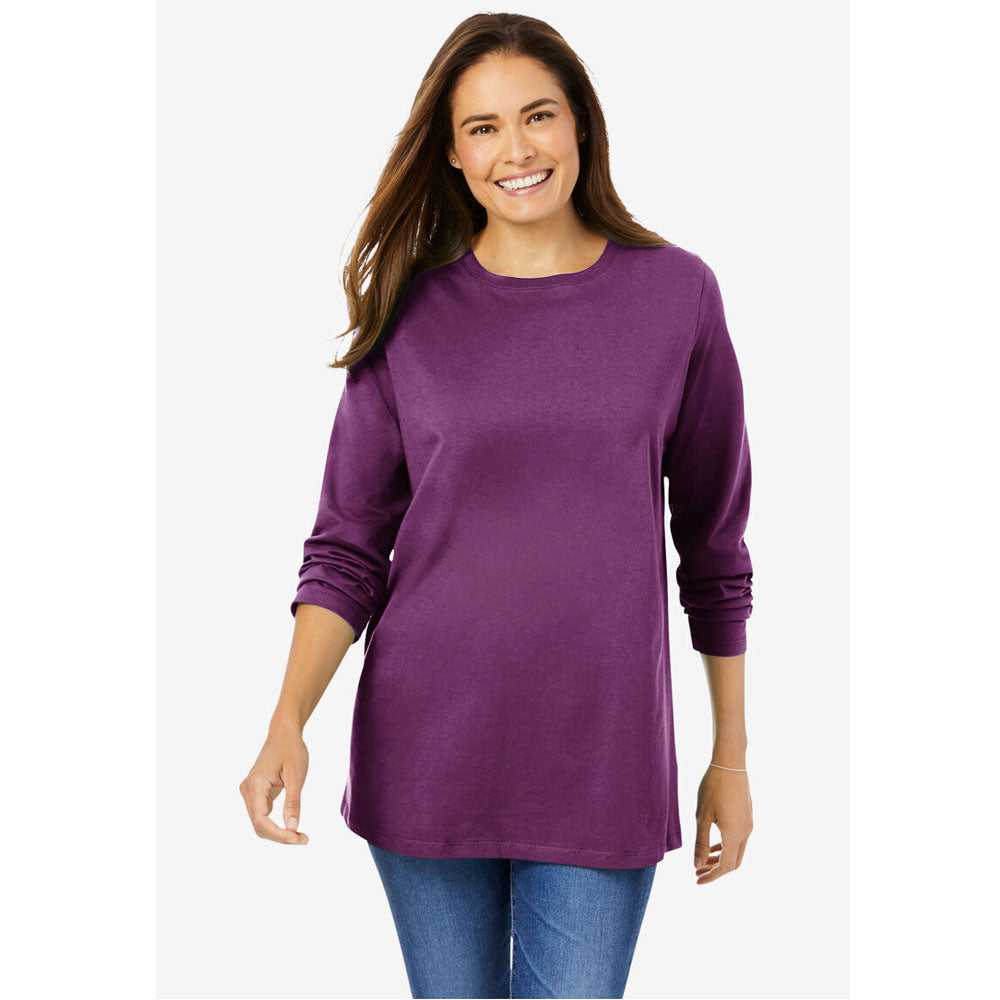 Plum Purple Perfect Long-Sleeve Crewneck Tee PSW-7898