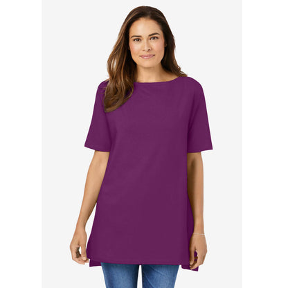 Plum Purple Perfect Short-Sleeve Boatneck Tunic PSW-8766