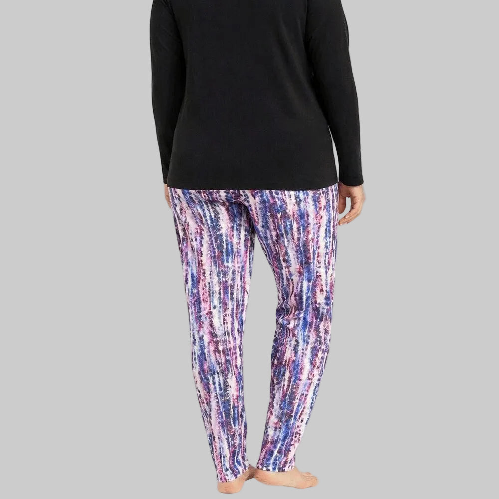 Plum abstract print cotton pajama featuring soft breathable fabric, relaxed fit and elastic waistband, designed for comfortable sleepwear and lounging. 