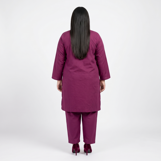 Plum Berry Textured Dobby Jacquard Co-Ord Set PSW-11417