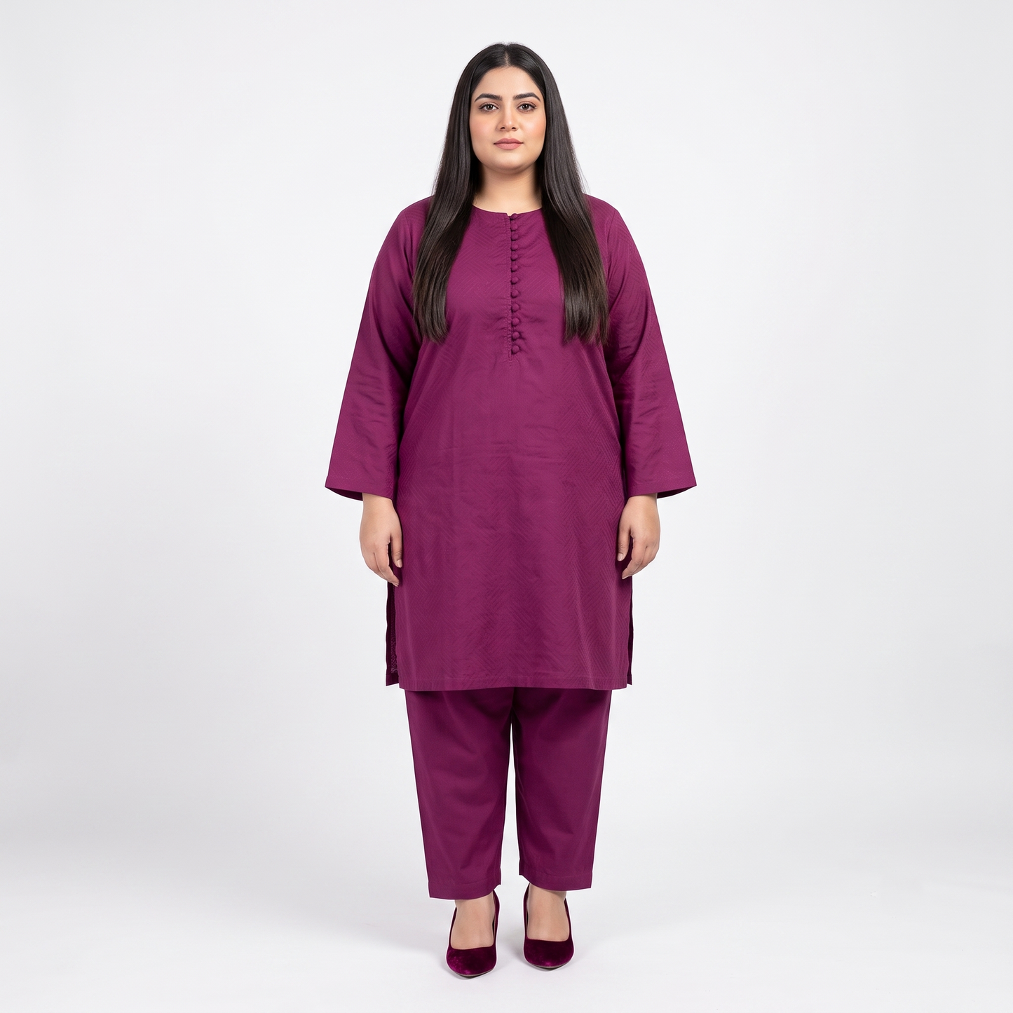 Plum Berry Textured Dobby Jacquard Co-Ord Set PSW-11417