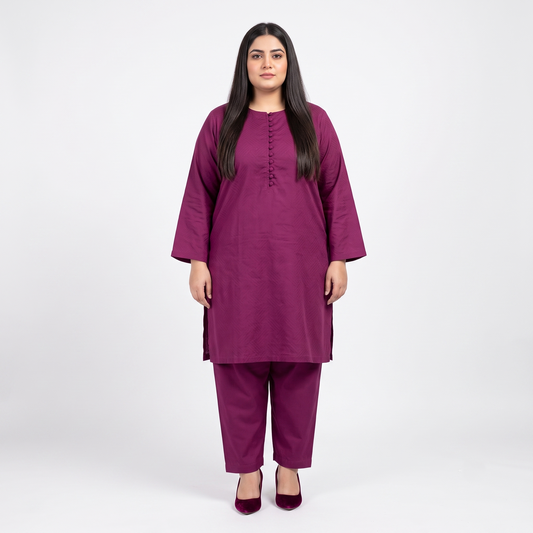 Plum Berry Textured Dobby Jacquard Co-Ord Set PSW-11417