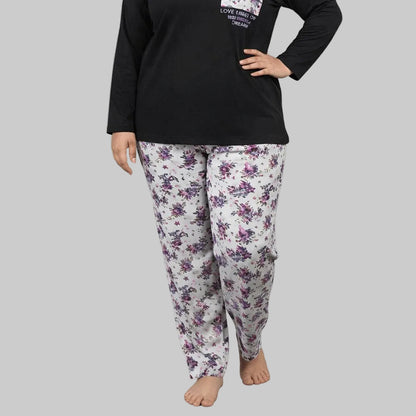 Plum blossom cotton pajama featuring soft breathable fabric, relaxed fit and elastic waistband, designed for comfortable sleepwear and daily lounging.