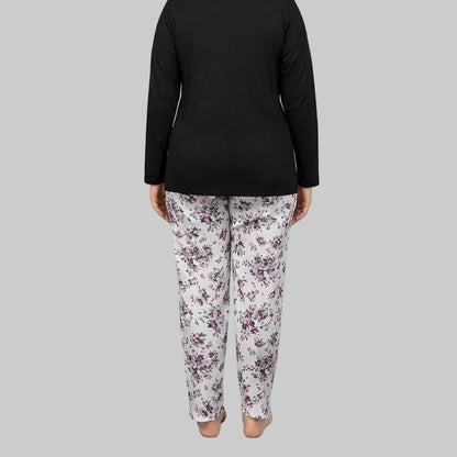 Plum blossom cotton pajama featuring soft breathable fabric, relaxed fit and elastic waistband, designed for comfortable sleepwear and daily lounging.
