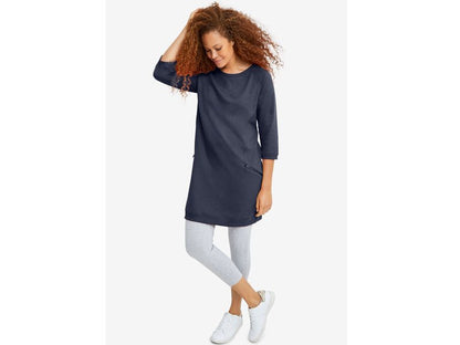 Navy Blue French Terry Zip Pocket Tunic PSW-9091