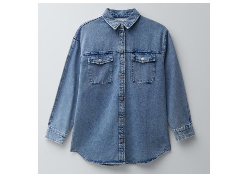 Blue Plus Size Women Heavy Denim Shirt PSW-6365