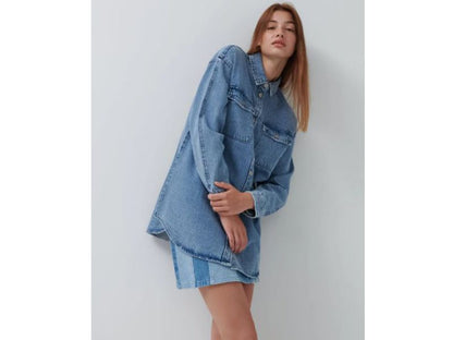 Blue Plus Size Women Heavy Denim Shirt PSW-6365