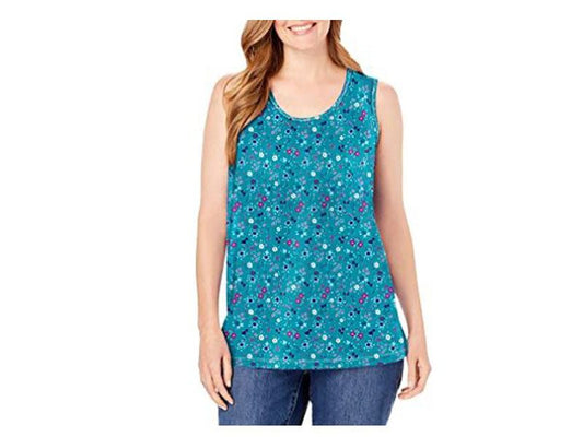 Plus Size Women Waterfall Ditsy Scoopneck Tank Top PSW-5533