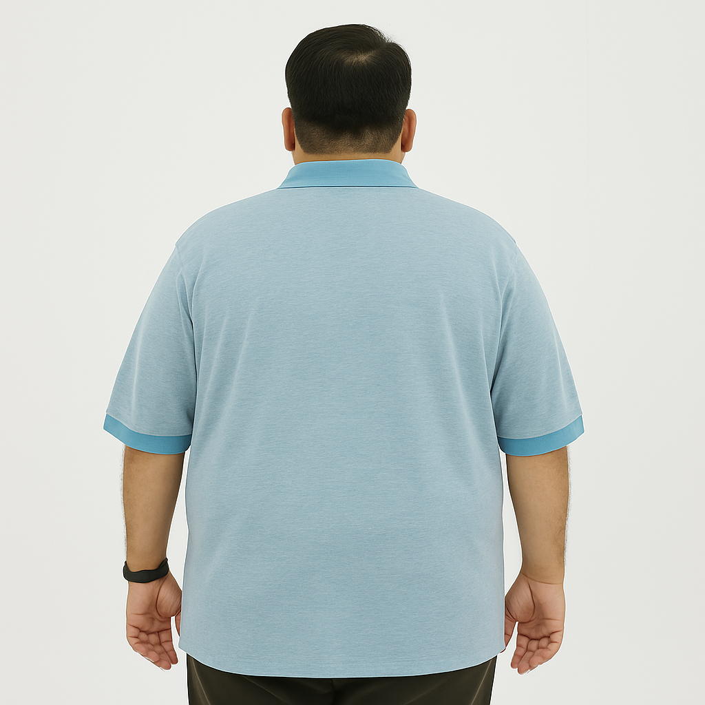 Plus Size Two-Tone Light Blue Polo Shirt PSM-9211
