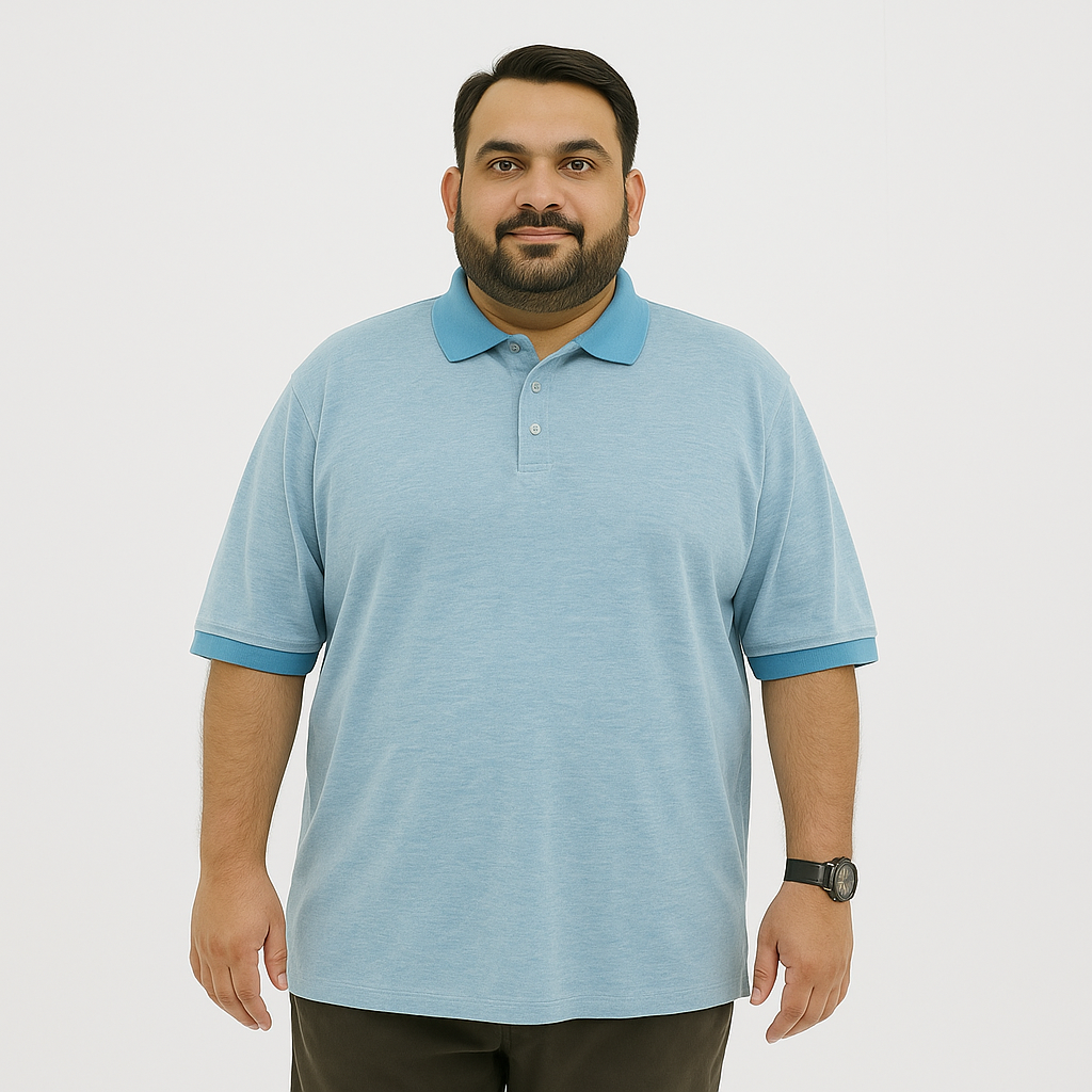 Plus Size Two-Tone Light Blue Polo Shirt PSM-9211