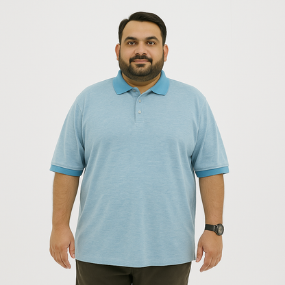 Plus Size Two-Tone Light Blue Polo Shirt PSM-9211