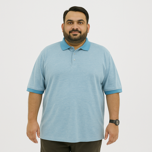 Plus Size Two-Tone Light Blue Polo Shirt PSM-9211