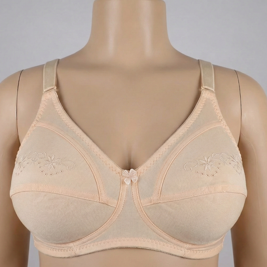 Plus Size Beige Blossom Embroidered Support Bra PSW-10808