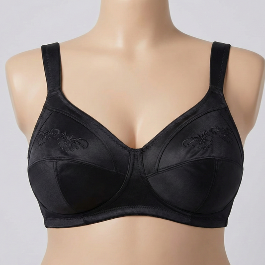 Plus Size Black Embroidered Support Bra PSW-10815
